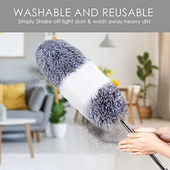 LAP0N0 5PCS Feather Duster kit Extendable,100 inch Telescopic Extension Pole Detachable Bendable and Washable Microfiber Chenille Duster Reusable Gap Crevice Brush for Cleaning Dust Cobwebs On High