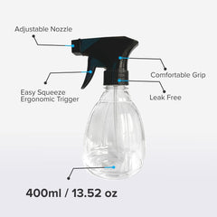 Empty Spray Bottle Plastic Bottles Essential Oil Gardening Trigger Sprayer Reusable Fine Mist Travel Party Barbershop Plant Mist Kitchen Bathroom Organic Cleaning Hair Salon 400ml (2PC)