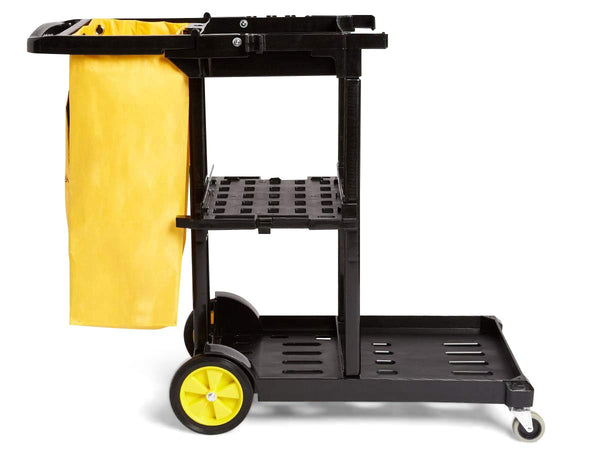 Amazon Basics 611-BLK Cleaning Cart with Zipper Bags and 2 Shelves, Black / Yellow (Previously AmazonCommercial brand)