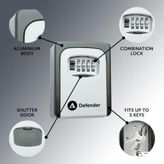 Defender Combination Dial Key Safe - Outdoor Wall Mounted Waterproof Key Lock Box - Secure Combination Key Storage Cabinet with Free Fixing Kit for Home, Office & Airbnb