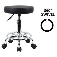 KKTONER PU Leather Round Rolling Stool with Foot Rest Swivel Height Adjustment Spa Drafting Salon Tattoo Work Office Massage Stools Task Chair Small (Black)