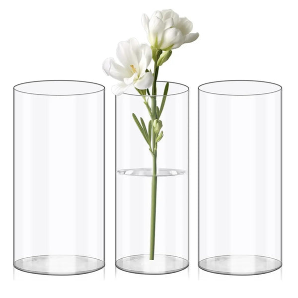 3 Pack Acrylic Cylinder Vase,25x15cm, 25x12cm and 25x10cm, Shatter-Proof Plastic Cylindrical Flower Vases for Wedding Centerpieces, Home Office Decorations, Shatter-Proof