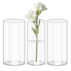 3 Pack Acrylic Cylinder Vase,25x15cm, 25x12cm and 25x10cm, Shatter-Proof Plastic Cylindrical Flower Vases for Wedding Centerpieces, Home Office Decorations, Shatter-Proof