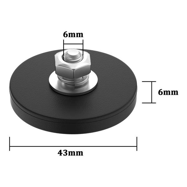 MIN CI 6pcs Rubber Neodymium Round Black Magnets with Thread D43x6mm M6, Strong Magnetic Force 18kg