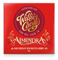 Willie's Cacao - Artisan Chocolate Bar - Almendra, Sur del Lago 70% Dark Chocolate with roasted almonds - Vegan - 50g x 12