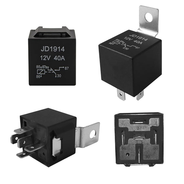 Aiqeer 5 Pin Car Relay, 12V 40A SPDT Automotive Relay with Harness Socket and Pre-Wired (Black)
