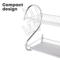 SQ Professional Dish Drainer | 2 Tier Aluminium dish drying rack | Dish Drainer with Detachable Plastic drip tray |Utensil and Cup Holder |Dish rack for Kitchen Countertop (Silver)