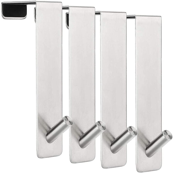 Over The Door Hooks,(4 Pack) Wide 1-3/4"(1.75 inches)Fit Thick Door, Door Hanger Heavy Duty Stainless Steel Brushed Nickel ,Hold Up to 100Lbs, Single Door Hook for Kitchen, Office,Bedroom(Silver)