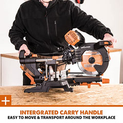 Evolution Power Tools R255SMS-DB+ Double Bevel Sliding Mitre Saw, Multi-Material Cuts Metal, Wood, Plastic & More - with Plus Pack includes Clamps, Dust Bag & Blades, 255mm (230V)
