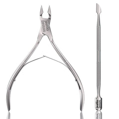 Jestilo Cuticle Remover Tool Set with Cuticle Cutter and Cuticle Pusher - Stainless Steel Professional Cuticle Nipper and Pusher Nail Care Tools for Salon and Level Mani-Pedi at Home (Silver)