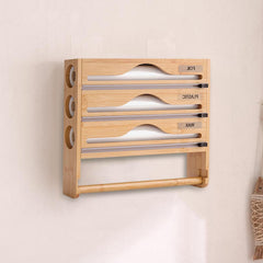 5-in-1 Cling Film Dispenser and Cutter Tin Foil Film Dispenser and Cutter, Foil Dispenser 40 cm Kitchen Roll Foil Organiser Storage Cling Film Cutter for Aluminum Foil Cling Film Wax Paper (Yellow)