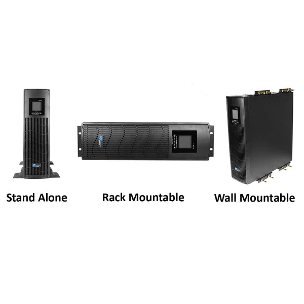 Powercool Intelligent Rackmount UPS Series, Uninterruptible Power Supply, 3000VA, 3U, 2 x UK Socket, 3 x IEC 320 C13, 2 x RJ45, 1 x USB, Stand Alone, Rack Or Wall Mountable | Black