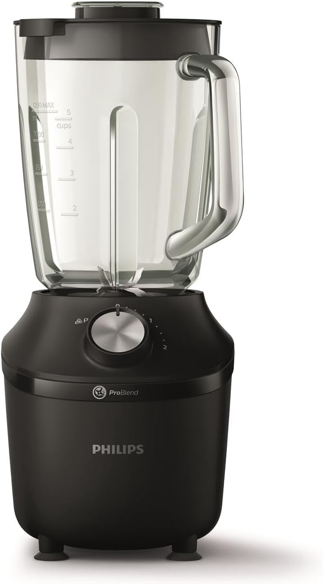 Philips Blender 3000 Series, ProBlend System, 2L Maximum Capacity, 1.25L Effective Capacity, 600W, 2 Speed Settings & Pulse, Glass Jar, Black (HR2291/01)