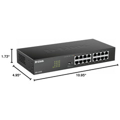 D-Link DGS-1016D 16-Port Green Ethernet Copper Gigabit Switch, Hub, Internet Splitter, Metal, Fanless, Plug and Play - UK Model, black DGS-1016D