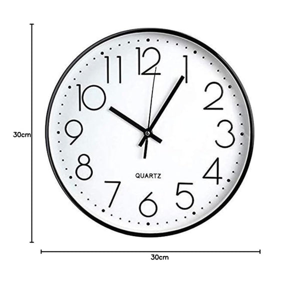 TOHOOYO Wall Clock 12 Inch Non-ticking Silent Quartz Decorative Clocks with Stereoscopic Dial Ultra-Quiet Movement Quartz for Office Classroom Home Living Room Bedroom Kitchen (Black)