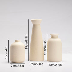 Ceramic Vase Set, 3 Piece, Small Boho Style, White (Beige)