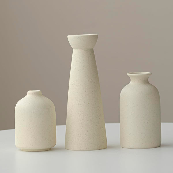 Ceramic Vase Set, 3 Piece, Small Boho Style, White (Beige)