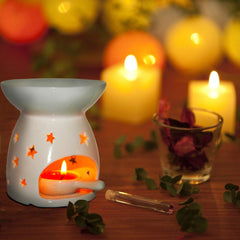 Wax Melt Essential Oil Burner White - Star Pattern, Ceramic Aroma Burners Assorted Wax Warmer Aromatherapy Tarts Holder Candle Scented Diffuser Home Bedroom Decor Christmas Housewarming Gift