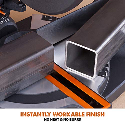 Evolution Power Tools R210CMS Compound Miter Saw Multi-Material Cutting TCT Blade Included Cuts Wood Metal Plastic & More, 45° - 45° Degree Miter & 45˚ Degree Bevel Angles, 1200W, 210mm