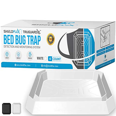 SHIELDFLEX Bed Bug Trap - 4 Pack | TruGuard XL Bed Bug Interceptors (White) | Extra Large Bed Bug Traps for Bed Legs | Reliable Insect Detector, Interceptor, and Monitor