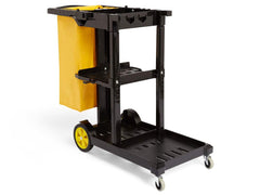 Amazon Basics 611-BLK Cleaning Cart with Zipper Bags and 2 Shelves, Black / Yellow (Previously AmazonCommercial brand)