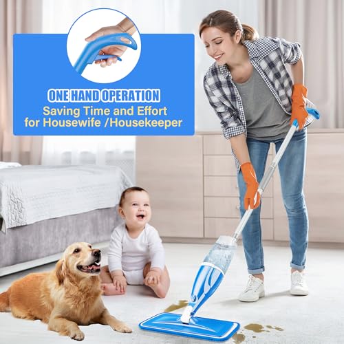 Microfibre Spray Wet Mops with 4x Washable Mop Pads - EXEGO Dust Dry Mop for Hard Floors Wood Floor Mop with Spray Flat Mop for Tile Vinyl Laminate Wood Ceramic Hardwood Floors Cleaning