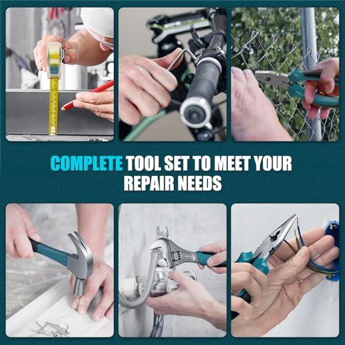 Sundpey Home Tool Kit 206PCs - Household Tool Set with 12V Cordless Drill Portable Starter Power Tool Combo Kits - Basic General Homeowner Tool Box for Men & Women for Garden & Office & House Repair