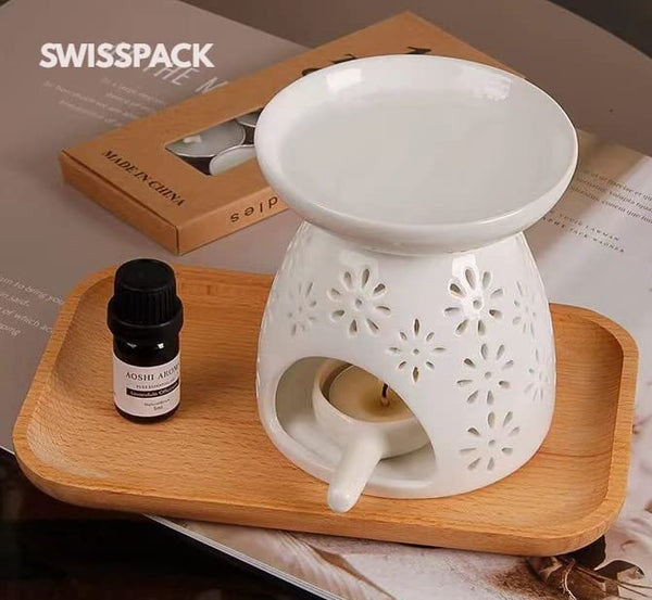 ZEEWIZZ !BIG SIZE! 9.8 x 9.8 x 11.5 cms Wax Melt EssentialOil Burner White -Star Pattern, Ceramic Aroma Burners Assorted Wax Warm Aromatherapy Holder Candle Scented Diffuser Home Bedroom