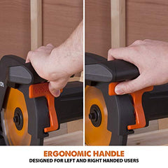 Evolution Power Tools R210CMS Compound Miter Saw Multi-Material Cutting TCT Blade Included Cuts Wood Metal Plastic & More, 45° - 45° Degree Miter & 45˚ Degree Bevel Angles, 1200W, 210mm