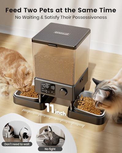 oneisall 5L Automatic Cat Feeder with Timer for 2 Cats, Knob Model Dry Food Auto Pet Feeders for Cats Dogs, Automatic Memory 10s Voice Recordings Timed Cat Feeder