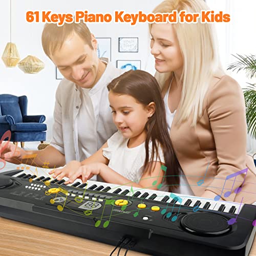 m zimoon Kids Piano Keyboard, 61 Keys Electronic Music Piano with LED Display,Music Stand,Mic, USB Power, Audio Cord Musical Instruments Education Toy Birthday for Boys Girls Beginner