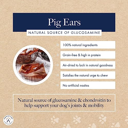 Hollings Pig Ears Dog Treats, 100% Natural Air Dried Long Lasting Chews for Adult Dogs, Grain Free & High in Protein (Pack of 2)