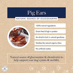 Hollings Pig Ears Dog Treats, 100% Natural Air Dried Long Lasting Chews for Adult Dogs, Grain Free & High in Protein (Pack of 2)