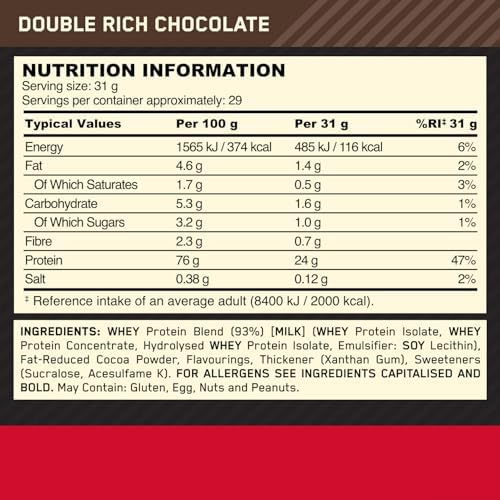 Optimum Nutrition Gold Standard 100% Whey Protein Powder, 899 g