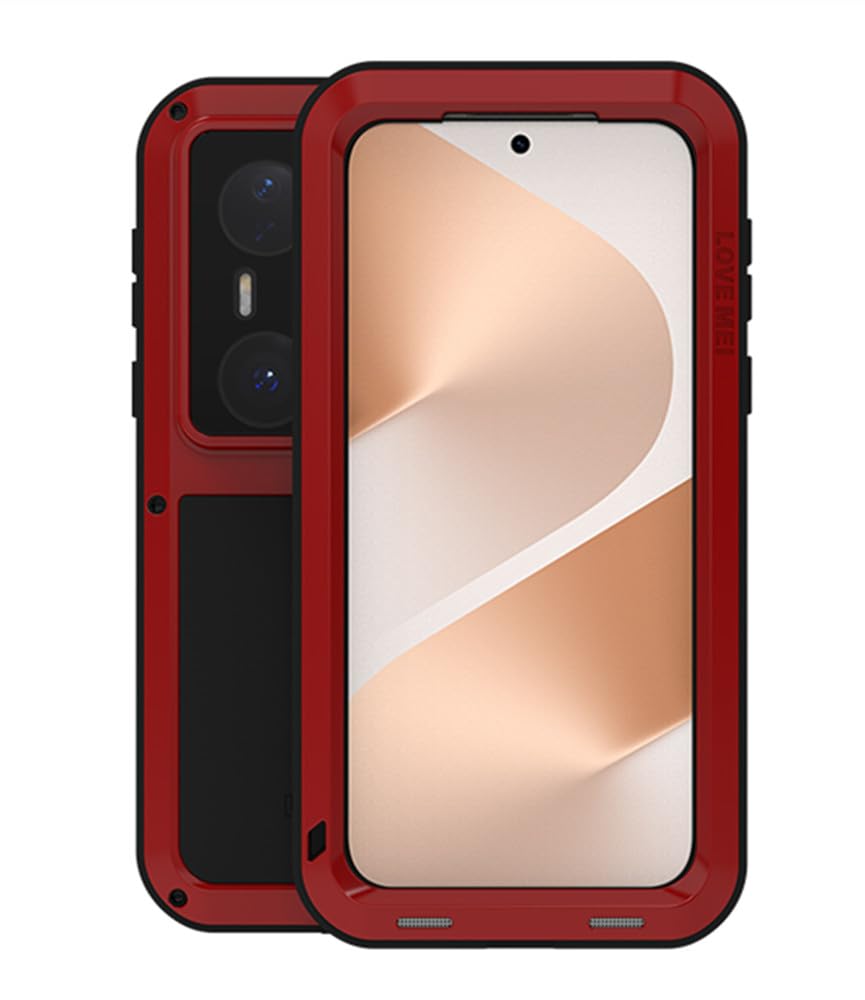LOVE MEI for Huawei Pura 80 Pro/Huawei Pura 80 Pro+ Metal Case,Outdoor Heavy Duty Rugged Aluminum Metal Military Bumper Shockproof Protection Case Cove 【Without Tempered Glass】 (Red)