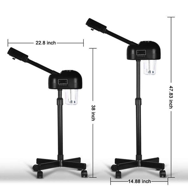 Professional Facial Steamer with LCD Screen, Timer, for Salon SPA Face Care, Height Adjustable, Black