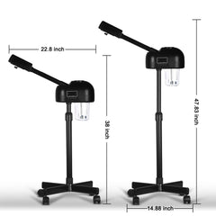 Professional Facial Steamer with LCD Screen, Timer, for Salon SPA Face Care, Height Adjustable, Black