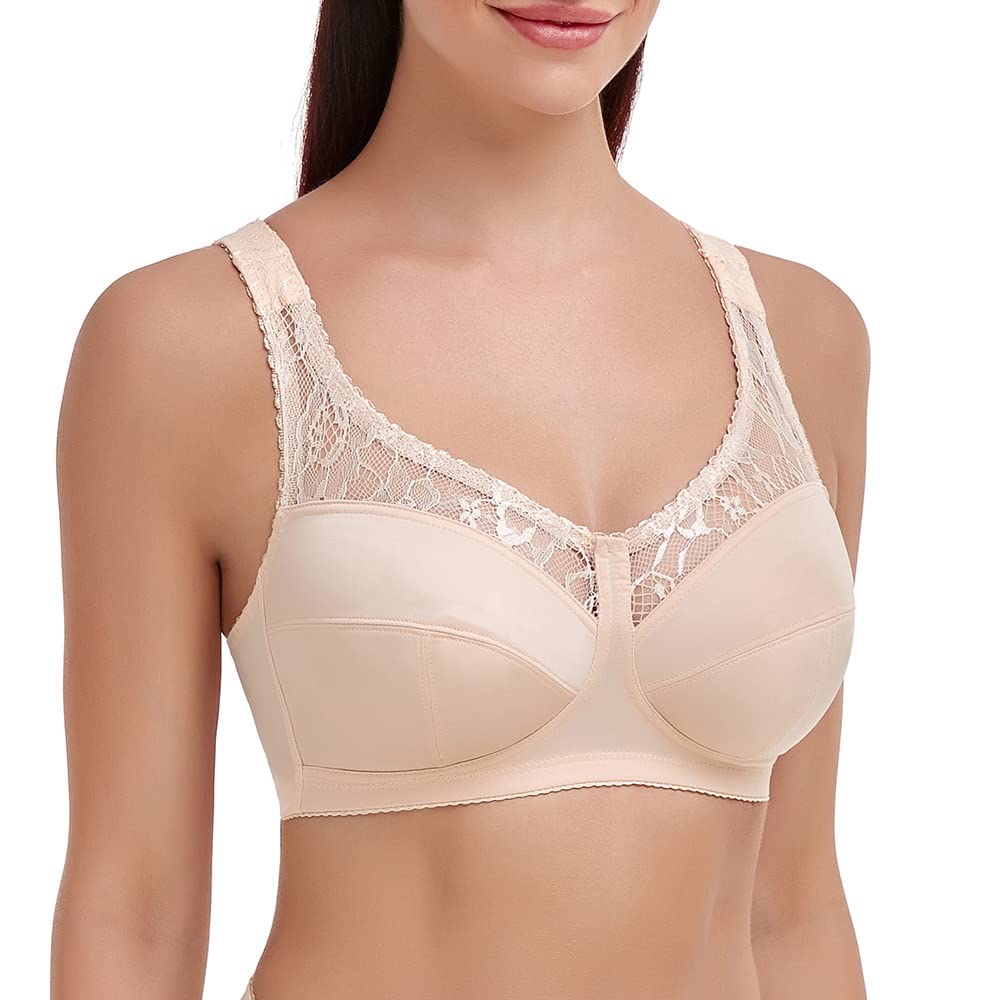 Ayigedu UK Plus Size Minimiser Bra Women Non-Wired Non-Padded Full Coverage Soft Cup Bra 40-D Beige