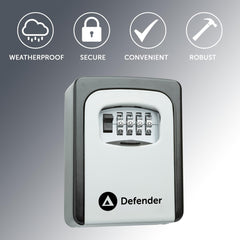 Defender Combination Dial Key Safe - Outdoor Wall Mounted Waterproof Key Lock Box - Secure Combination Key Storage Cabinet with Free Fixing Kit for Home, Office & Airbnb