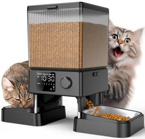 oneisall 5L Automatic Cat Feeder with Timer for 2 Cats, Knob Model Dry Food Auto Pet Feeders for Cats Dogs, Automatic Memory 10s Voice Recordings Timed Cat Feeder