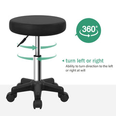 FURWOO Round Rolling Stool with Wheels Height Adjustable Spa Stool for Salon Massage Home Kitchen Black