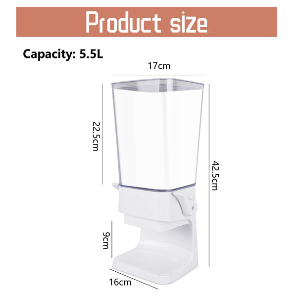 Hniuyun Cereal Dispenser, 5.5L Large Cereal Containers Storage Dispenser, Dry Food Dispenser Countertop for Rice, Cornflakes, Beans, Snack, Oatmeal, Pet food, White