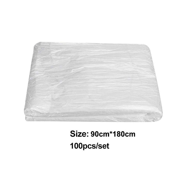 100pcs Disposable Massage Bed Cover,Salon Waxing Beds Film Covers,Spa Beds Sheet Drop Cloth Plastic Sheeting,Massage Bed Cover for Body Care,Spa,Tattoo,Facial,Esthetician(90x180cm)