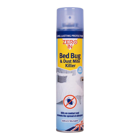 Zero In Bed Bug & Dust Mite Killer - 300ml Aerosol. Ready-To-Use. Prevents Allergies, Long-Lasting Protection for Over 2 weeks Treats Mattresses, Beds and Furniture