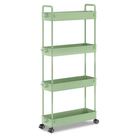 SOLEJAZZ 4-Tier Storage Trolley Cart Slide-out Slim Rolling Utility Cart Mobile Storage Shelving Organizer for Kitchen, Bathroom, Laundry Room, Bedroom, Narrow Places, Plastic, Green