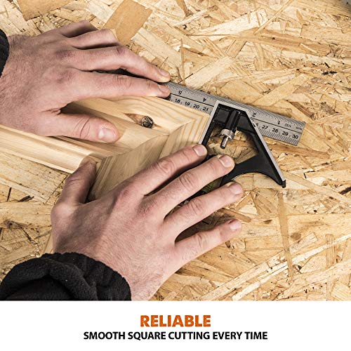 Evolution Power Tools R210CMS Compound Miter Saw Multi-Material Cutting TCT Blade Included Cuts Wood Metal Plastic & More, 45° - 45° Degree Miter & 45˚ Degree Bevel Angles, 1200W, 210mm