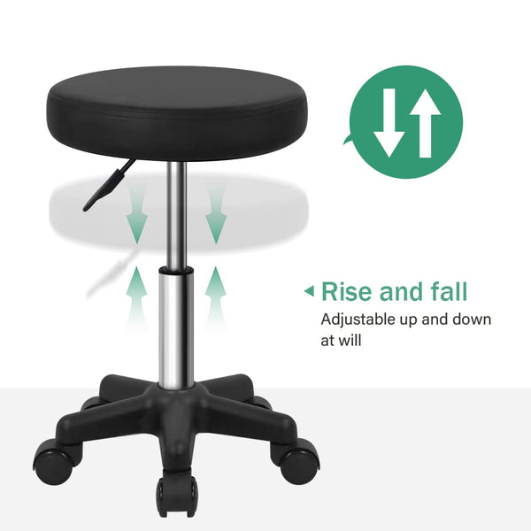 FURWOO Round Rolling Stool with Wheels Height Adjustable Spa Stool for Salon Massage Home Kitchen Black