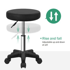 FURWOO Round Rolling Stool with Wheels Height Adjustable Spa Stool for Salon Massage Home Kitchen Black