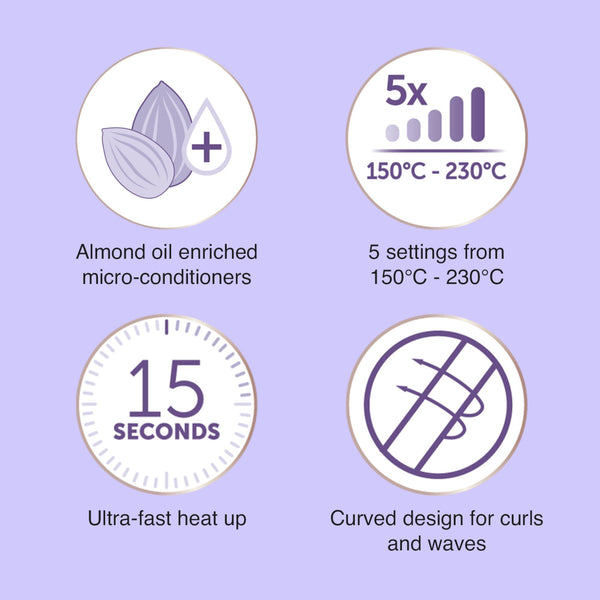 Remington Straightener [Advanced Ceramic + Almond Oil] Almond Allure (Ultra-Fast Heat Up, Digital Temperature Control, Curved Design for Curls & Waves, Extra-Long Plates, Worldwide Voltage) S4807