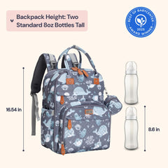 BabbleRoo Baby Changing Bag Backpack, Nappy Changing Back Pack Diaper Bags with Changing Mat & Pacifier Holder for Mom & Dad (Sea Animals)